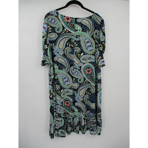 MSK Womens Dress 2X Multi Color Paisley Stretch Pullover Plus Size Green Black - Picture 2 of 11